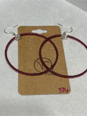 Women's Maroon Seed Beaded Hoop Earrings